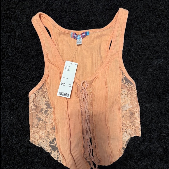 NWT URBAN OUTFITTERS orange/peach lace up stretchy tank top - Picture 2 of 5